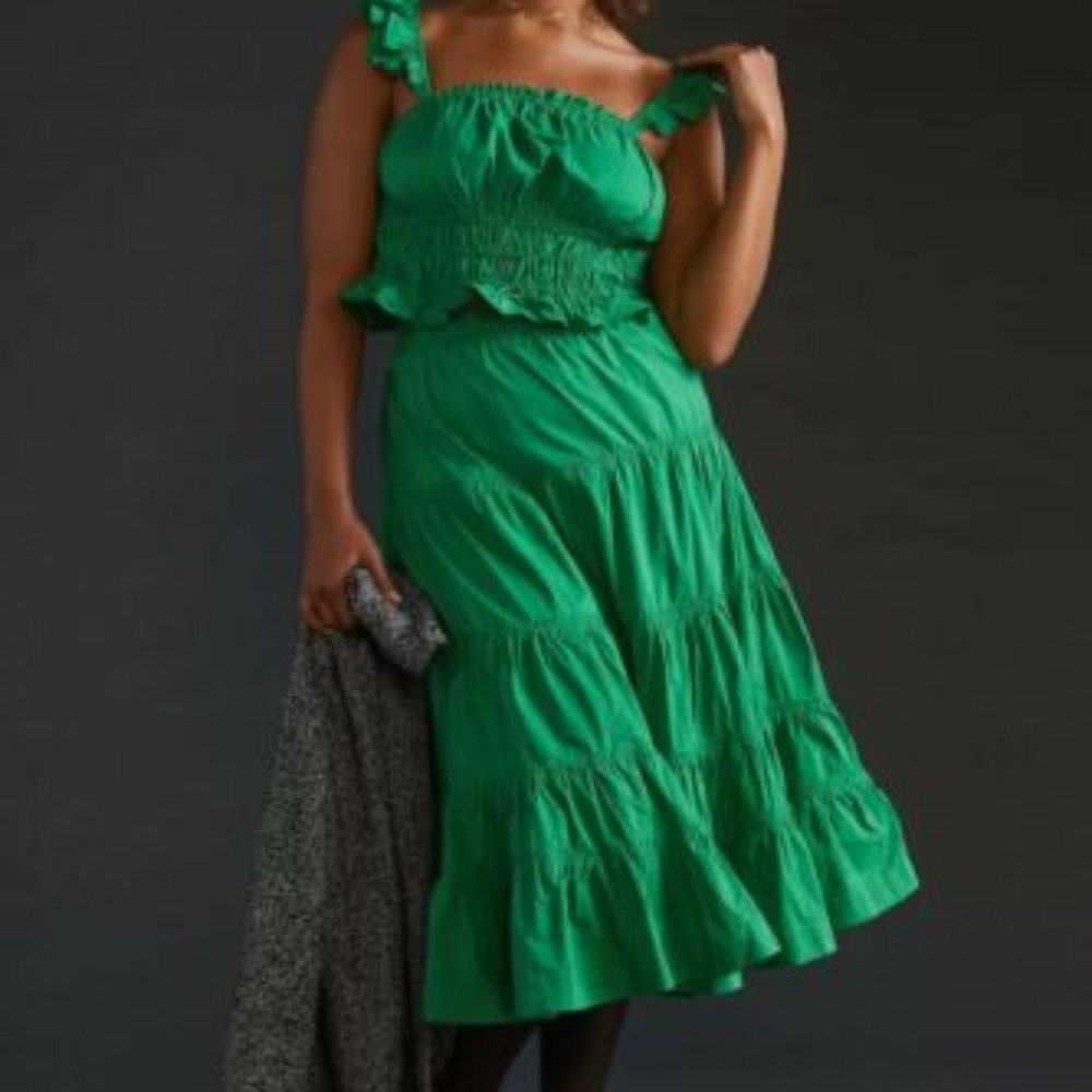 Anthropologie Maeve Smocked Taffeta Tank & Skirt Set